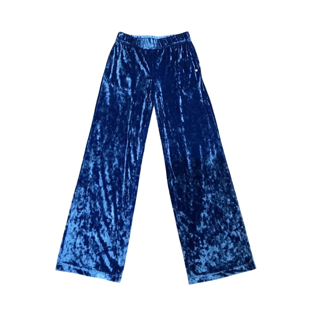 Fabletics Crushed Velvet Wide Leg Pants Womens‎ XS Blue Excellentt